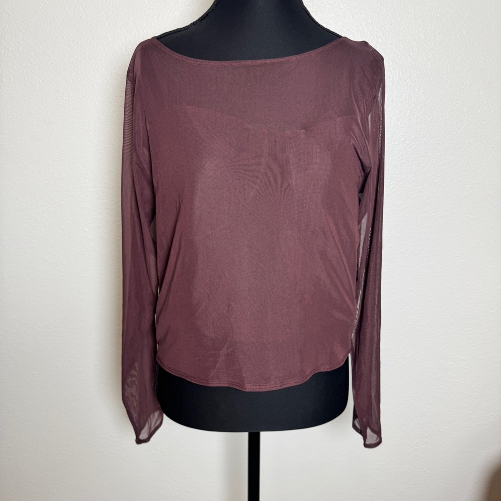 Abercrombie & Fitch Mesh Overlay Corset-Style Tank Top – XL – Chocolate Brown